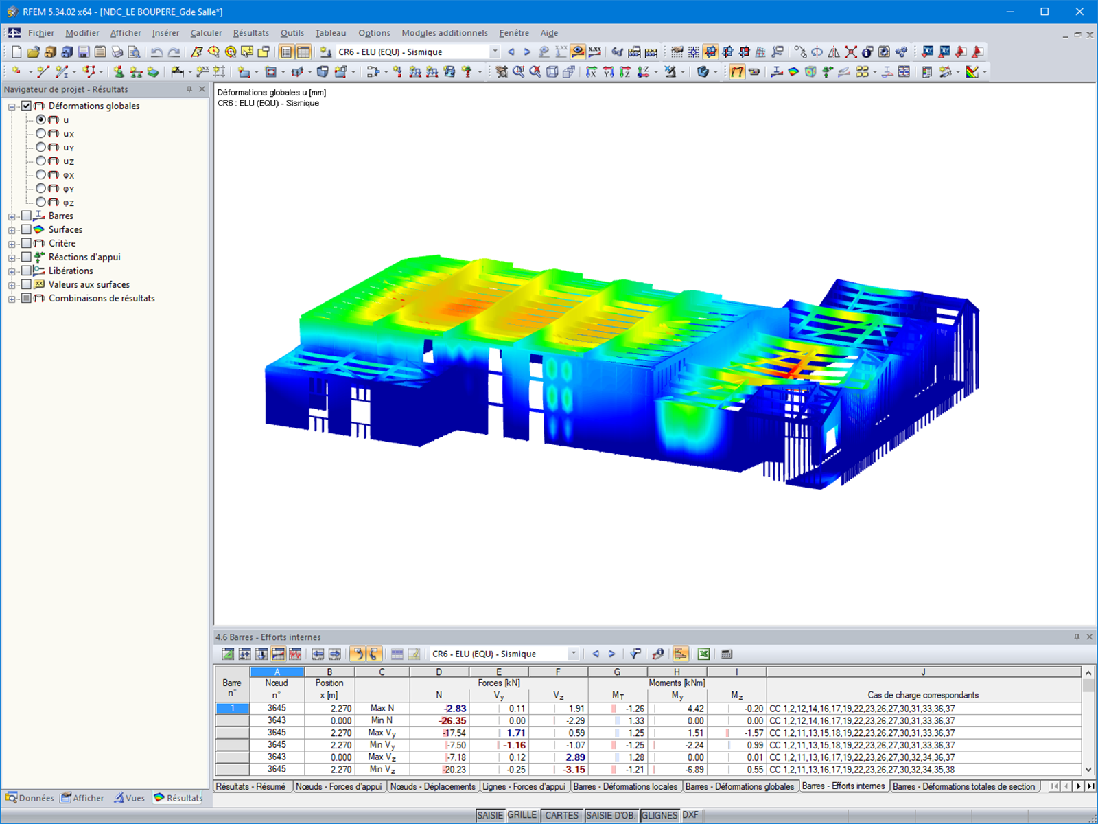 Déformations du modèle de l’extension du groupe scolaire dans RFEM 5