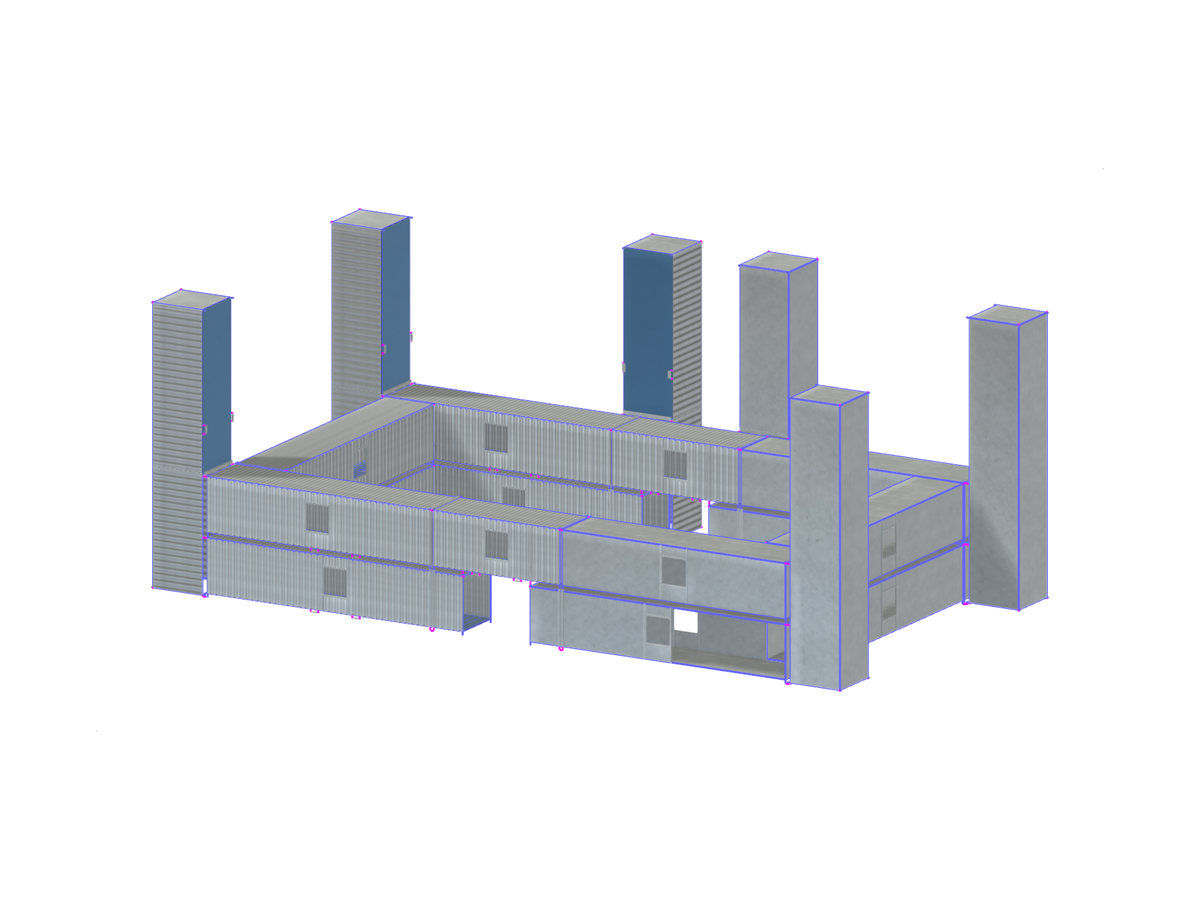 Modelo RFEM de contenedores ISO para arena de paintball | © Modular Structural Consultants, LLC