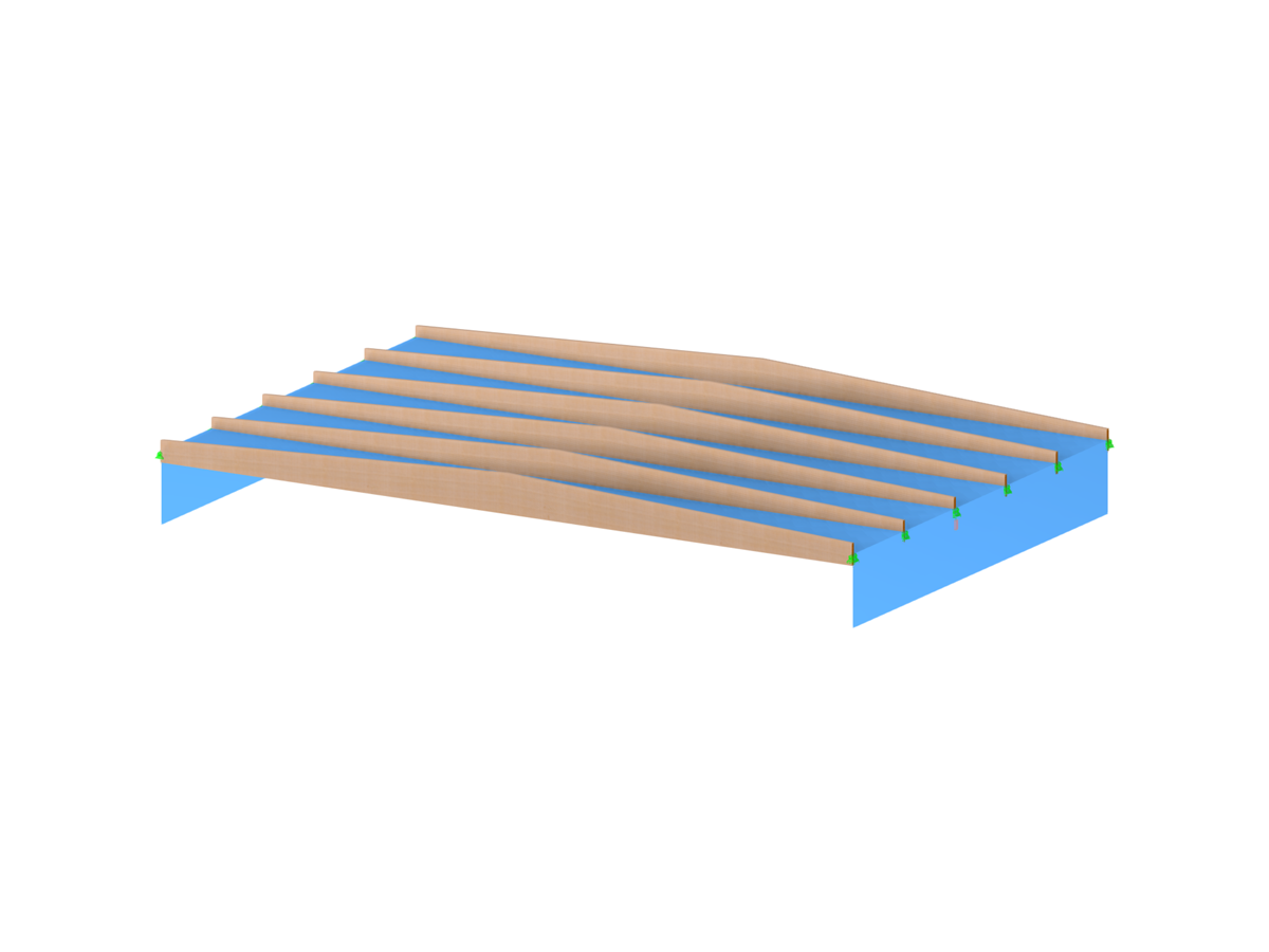 Modelo 005529 | Estructura de cubierta con cerchas de cubierta a dos aguas de madera laminada encolada