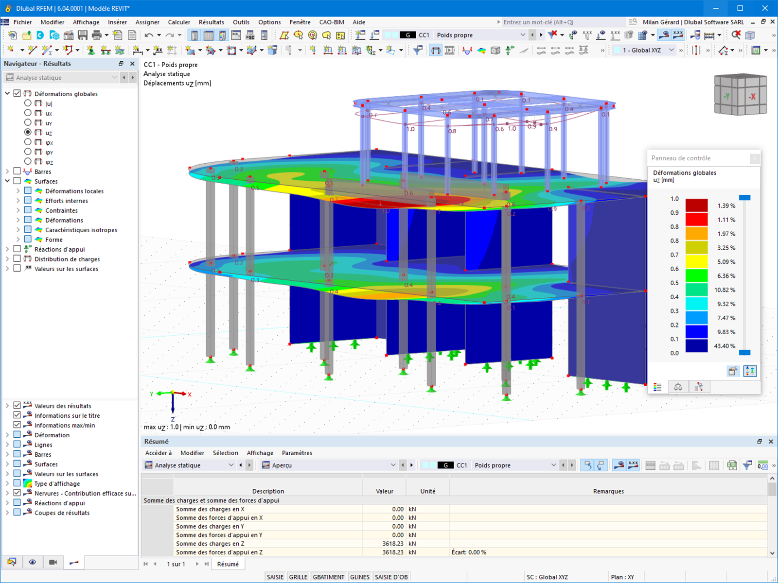 Modèle de calcul de structure dans RFEM avec résultats de calcul