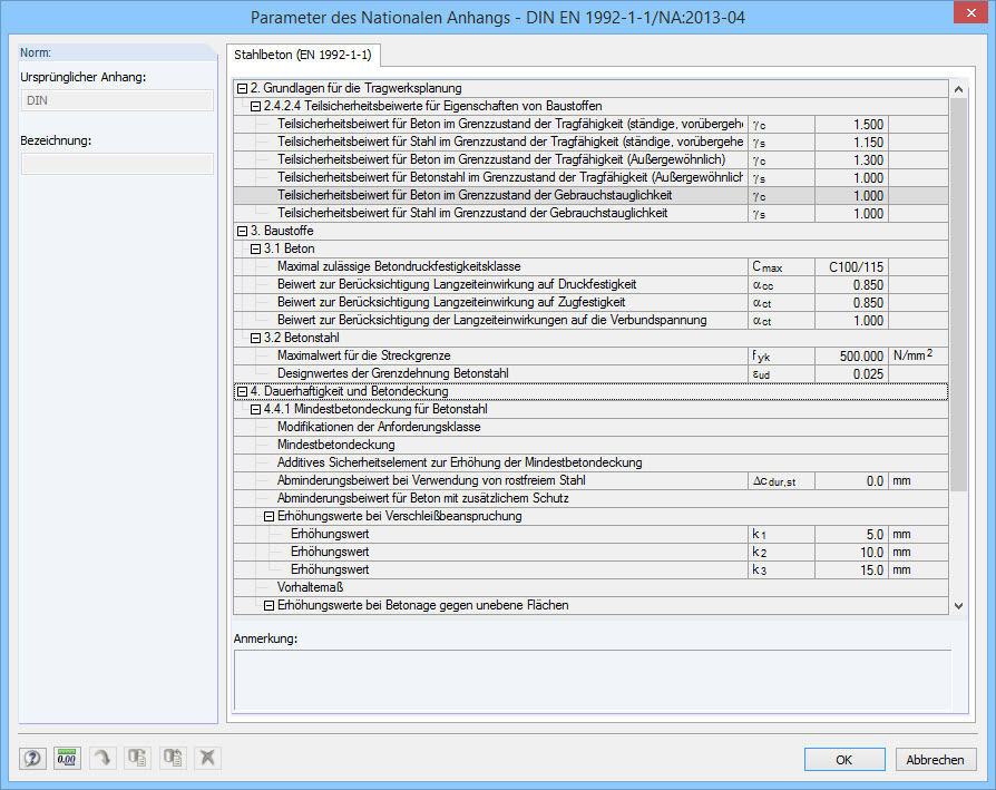 EC 2: Eurocode-Einstellungen in EC2 für RSTAB/RFEM