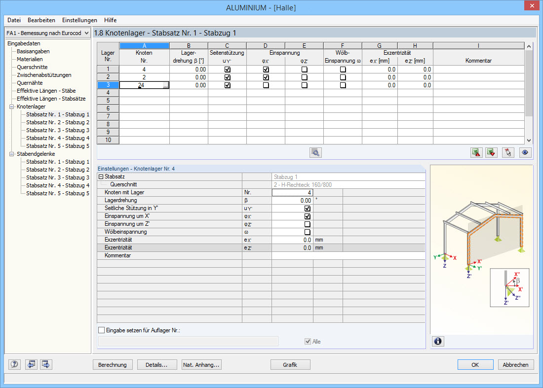 EC 9: Setzen von Knotenlagern für Stabsätze in ALUMINIUM