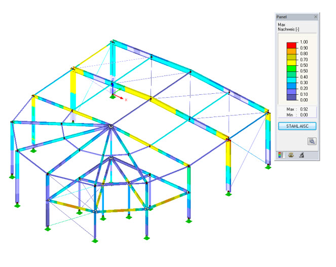 Résultats d'analyse de RF-/STEEL AISC dans le rendu 3D