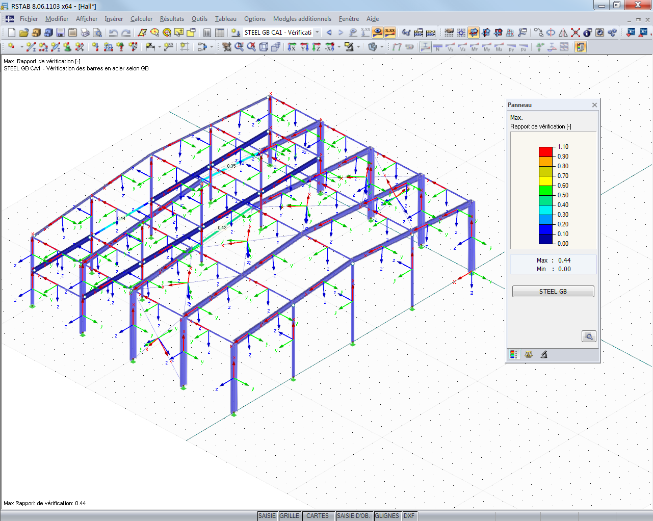 Bemessungsergebnisse von RF-/STAHL GB im 3D-Rendering