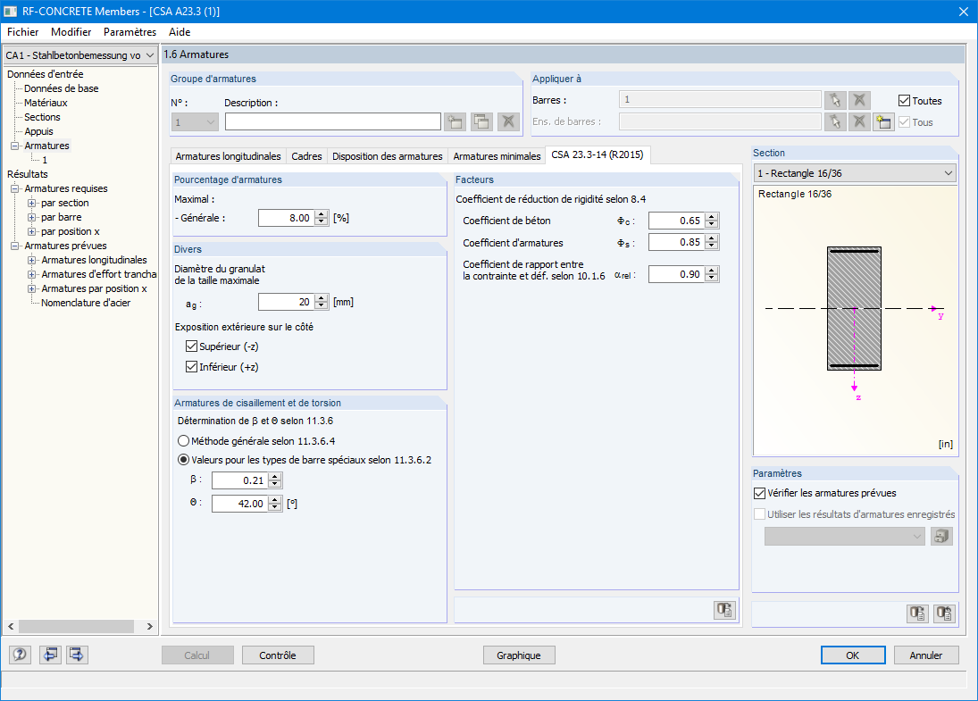 Maske 1.6 Bewehrung - Register CSA A23.3