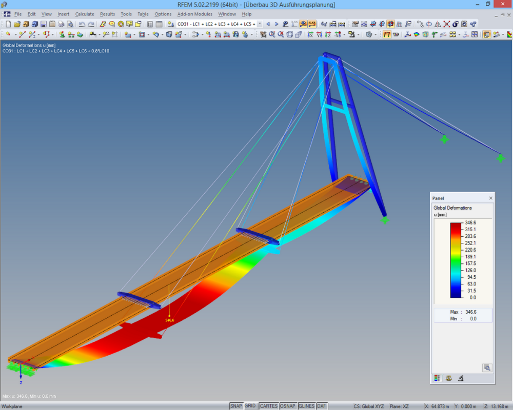 Pont à pylônes « Walsersteg » traversant Loisach | Conçu avec RFEM par le bureau d'études Robert Buxbaum de Wolfratshausen | www.ib-buxbaum.de