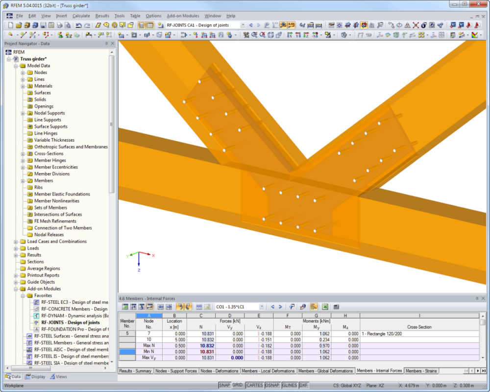 Affichage visualisé de RF-JOINTS Timber - Steel to Timber dans RFEM