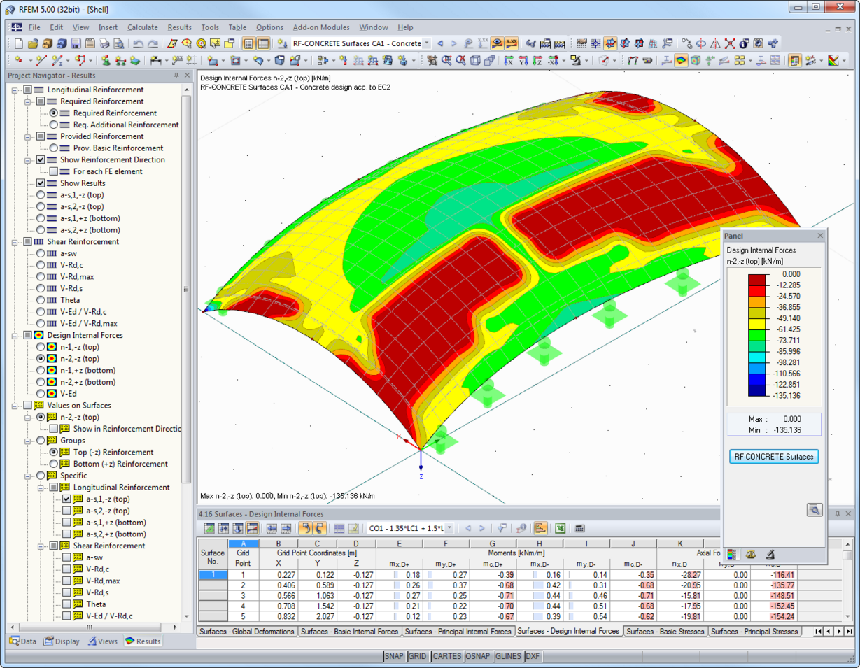 Vérification d'une coque en béton armé à double courbure selon l'EC 2 dans RFEM