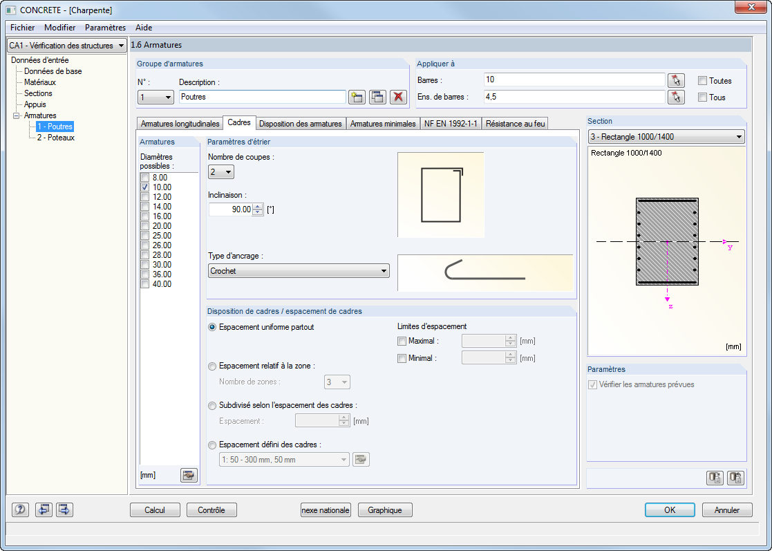 Fenêtre 1.6 Armatures de cisaillement