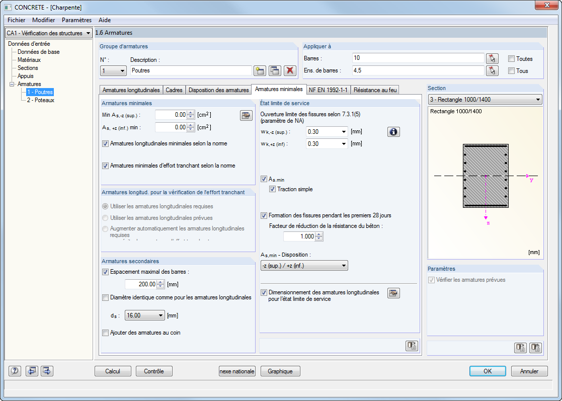 Fenêtre 1.6 Armatures minimales