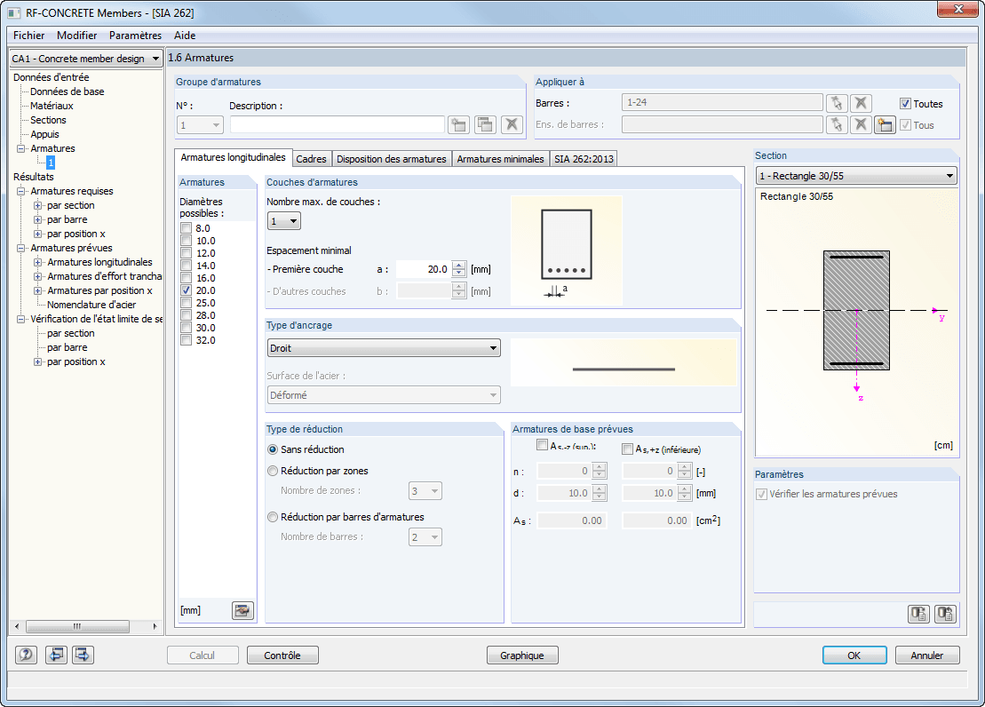 Maske 1.6 Bewehrung - Register Längsbewehrung (RF-BETON Stäbe)