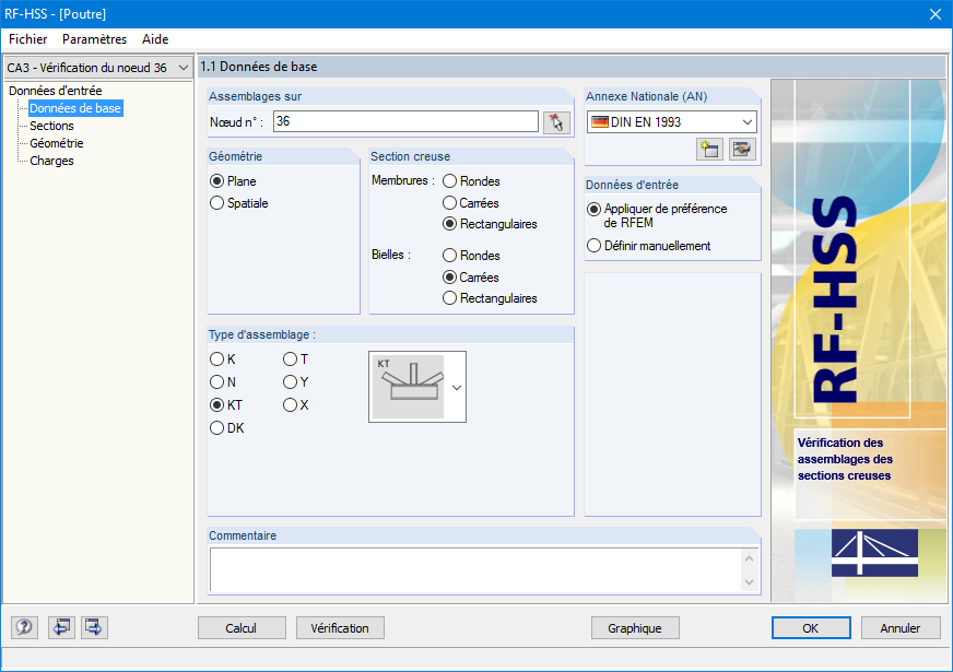 Basisangaben zum Nachweis eines ebenen Fachwerkknotens mit Übernahme der Daten aus RFEM