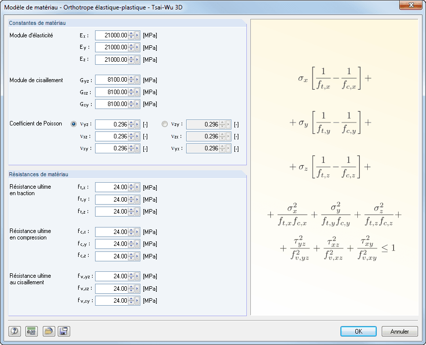 Materialmodell Orthotrop elastisch-plastisch 3D (Tsai-Wu 3D)