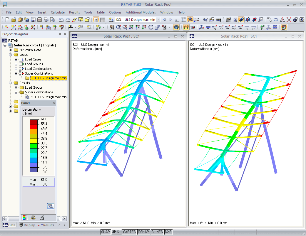 RSTAB-Grafik der maximalen und minimalen Verformungen