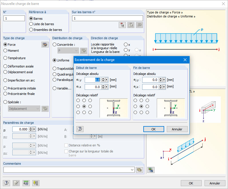 Definition einer Lastausmitte für eine konstante Stablast in RFEM