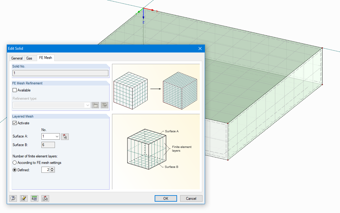 Definition von 2 FE-Netzschichten für ein Gasvolumen in RFEM