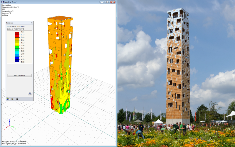 In RFEM und RF-LAMINATE bemessener Aussichtsturm aus Brettsperrholzplatten (© www.wirth-baustatik.de)