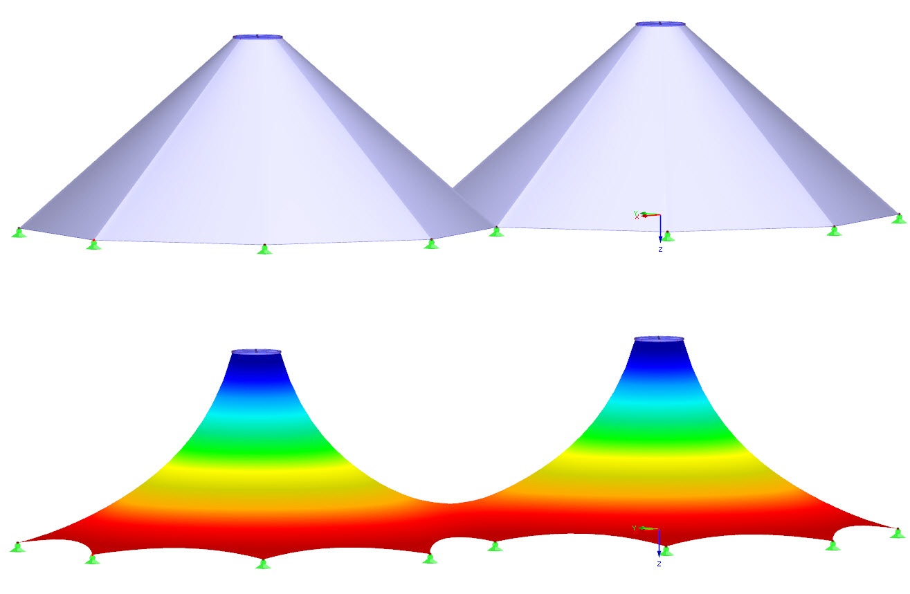 Structure de la membrane avant (haut) et après (bas) recherche de forme