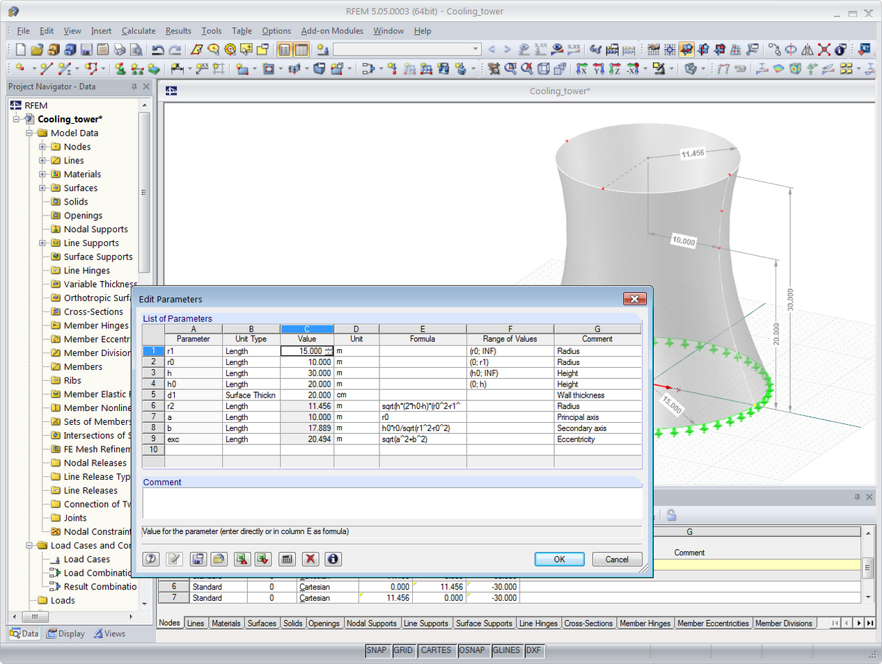 Anpassung der Parameter eines Kühlturmes in RFEM