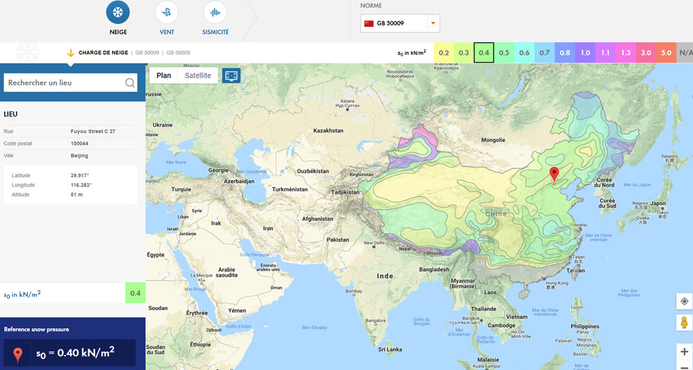 Carte des zones de neige en Chine