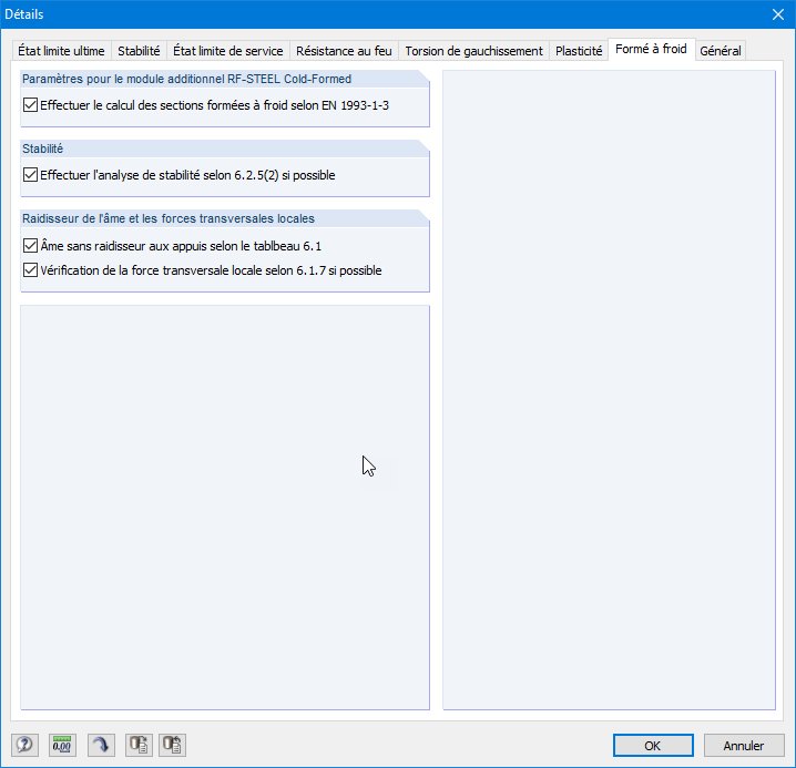 Activation des vérifications pour les profilés formés à froid dans RF-/STEEL EC3