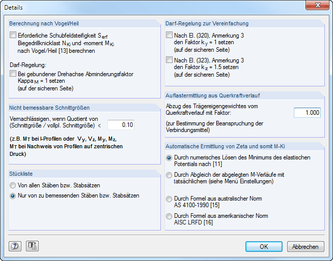 Detaileinstellungen