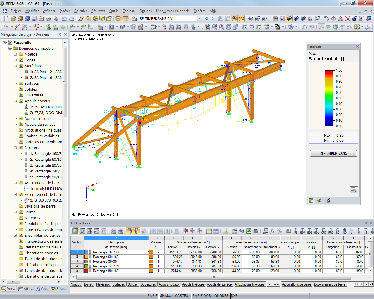 Affichage graphique des résultats de calcul RF-/TIMBER SANS dans RFEM