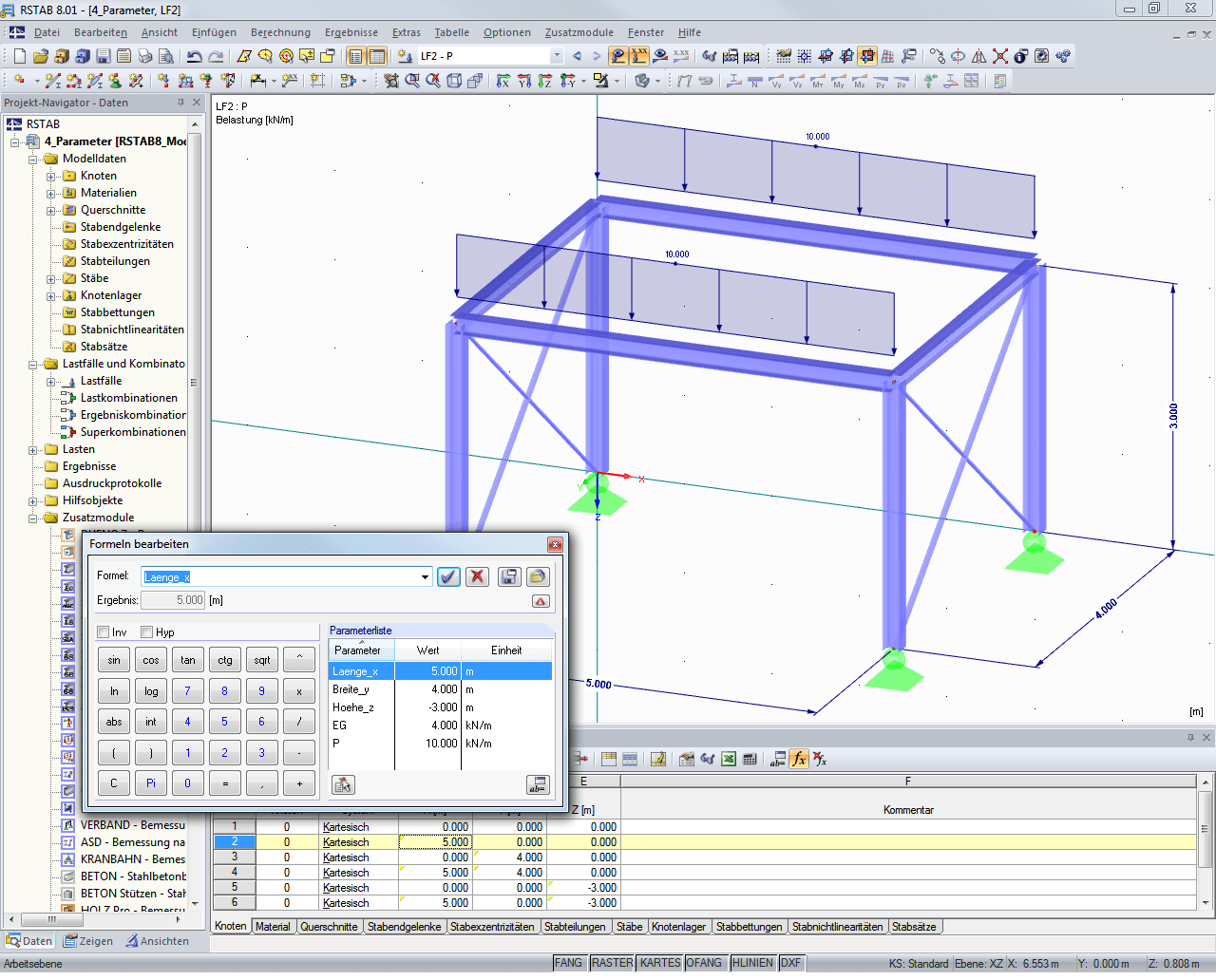 Formeleditor mit Parameterliste