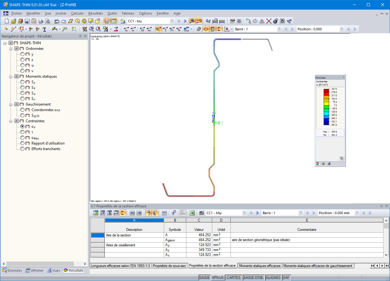 Section efficace d'un profilé en Z formé à froid dans SHAPE-THIN 9