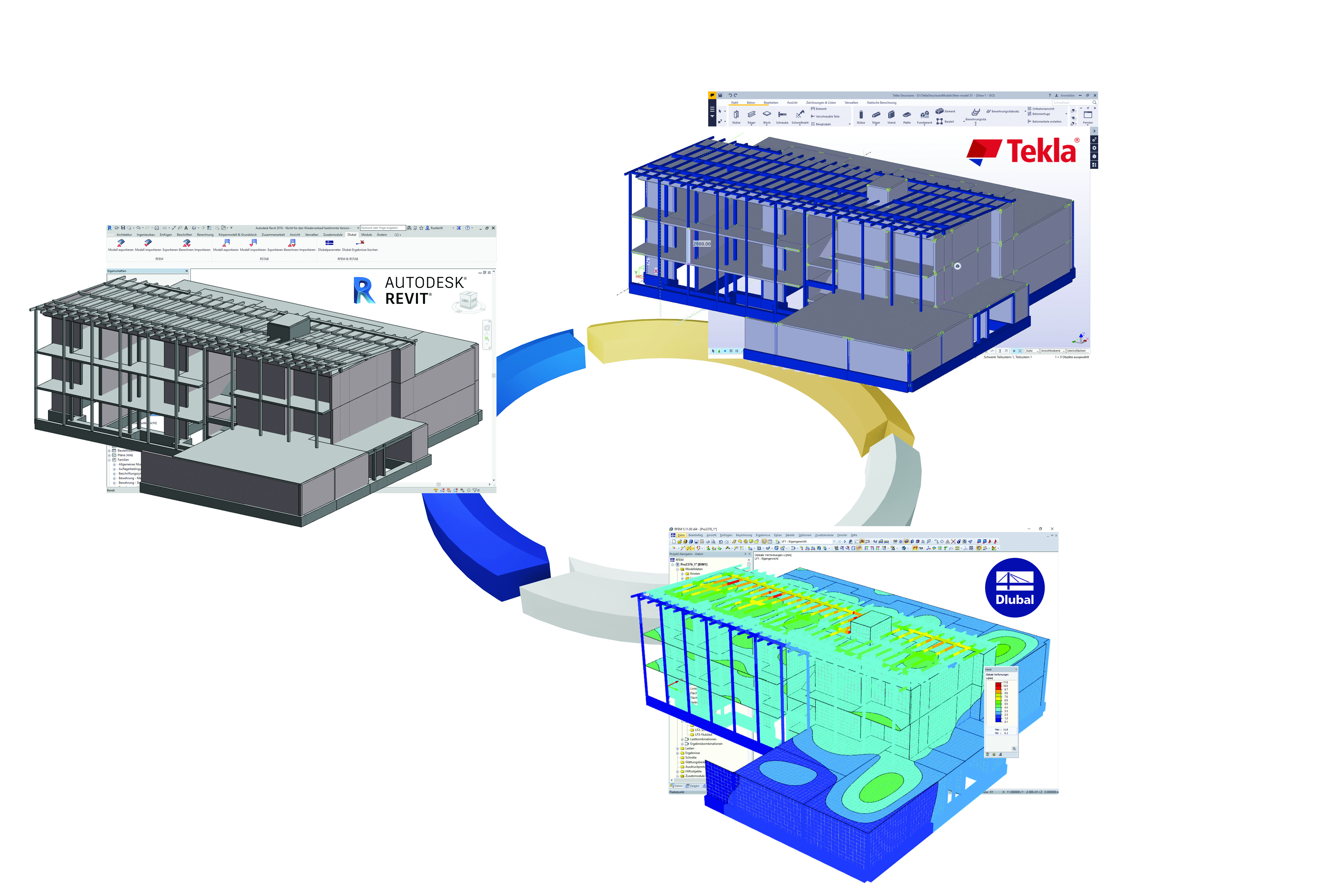 Ébauche dans Revit, calcul dans RFEM de Dlubal Software et construction à l'aide de Tekla Structures