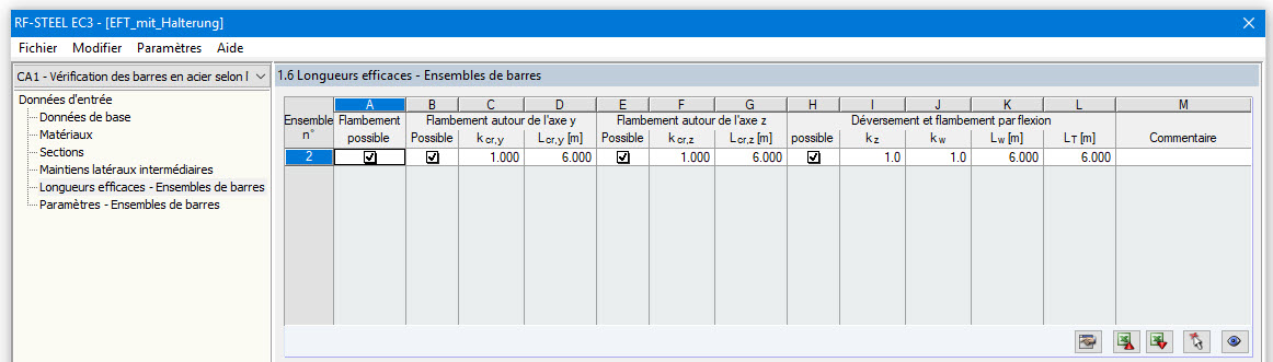 Fenêtre « 1.6 Longueurs efficaces - Ensemble de barres »