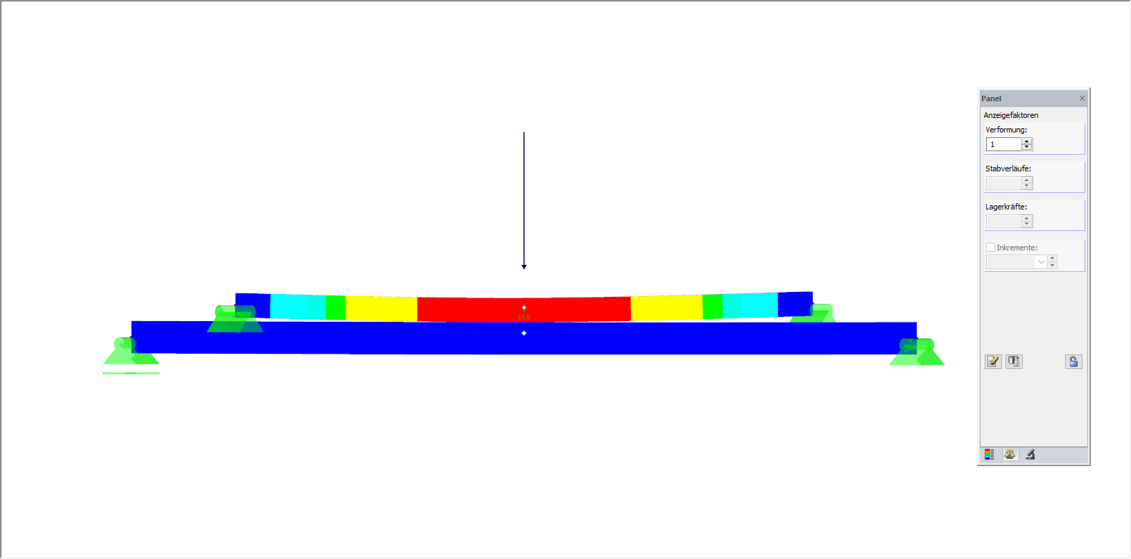 Vue parallèle au plan x-y Déformation du système avec facteur d'affichage 1