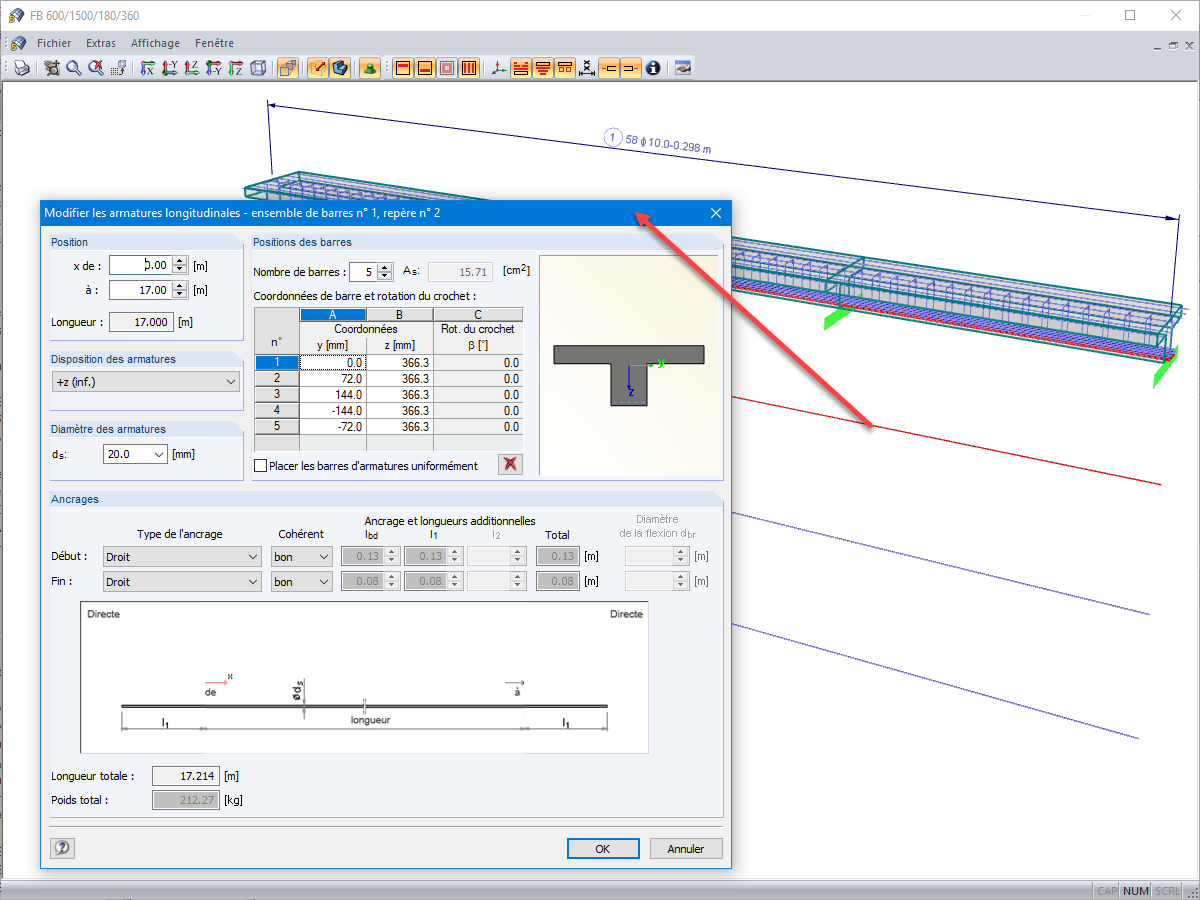 Modification des armatures directement dans la fenêtre graphique