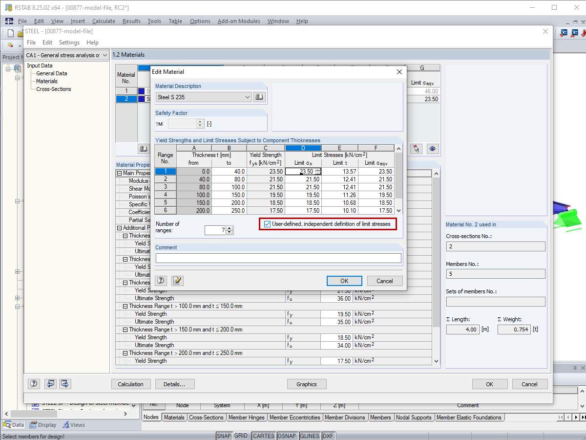 Modification des contraintes limites dans RF-/STEEL