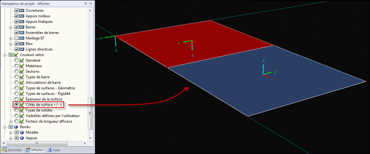 Coloration de surface dans le rendu en direction de l'axe z