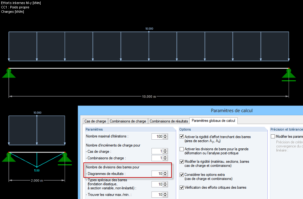 Diagramme des moments avec 10 divisions de barre pour les diagrammes de résultats