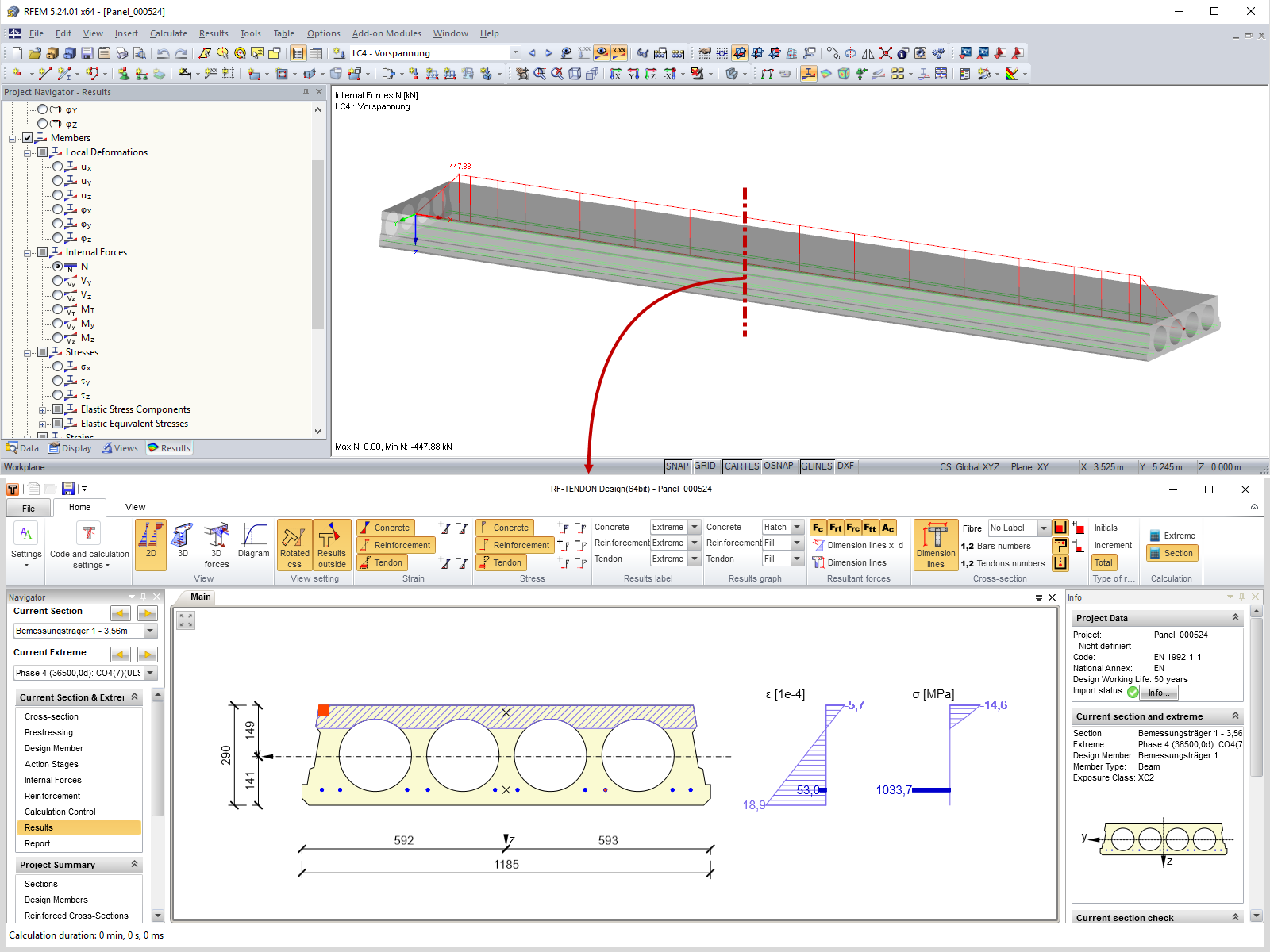 Vérification d’une dalle creuse avec RFEM 5 et RF-TENDON Design