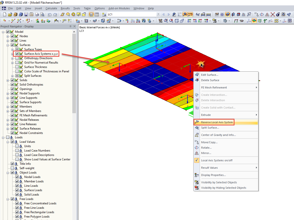 Inverser les axes de surface dans RFEM 5