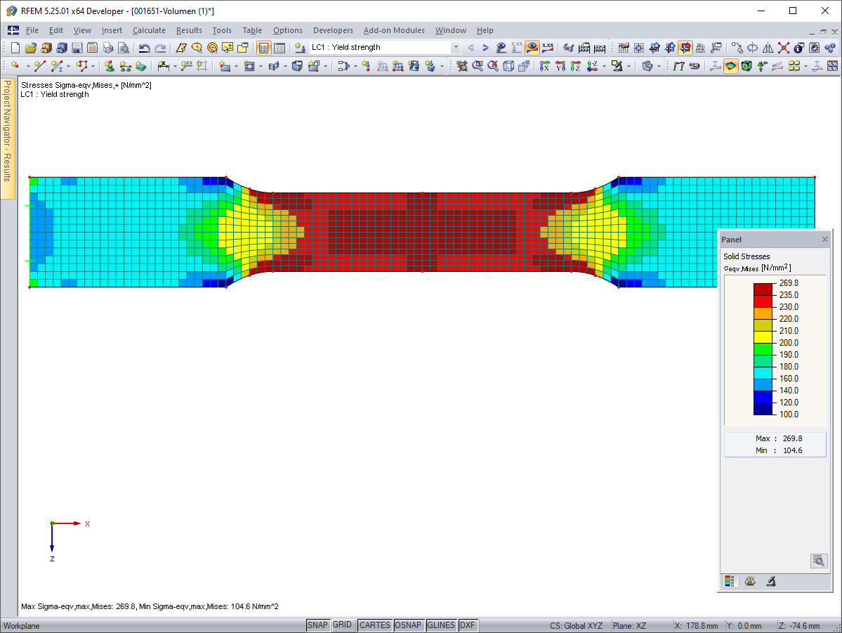 Vergleichsspannungen bei Materialmodell isotrop linear-elastisch