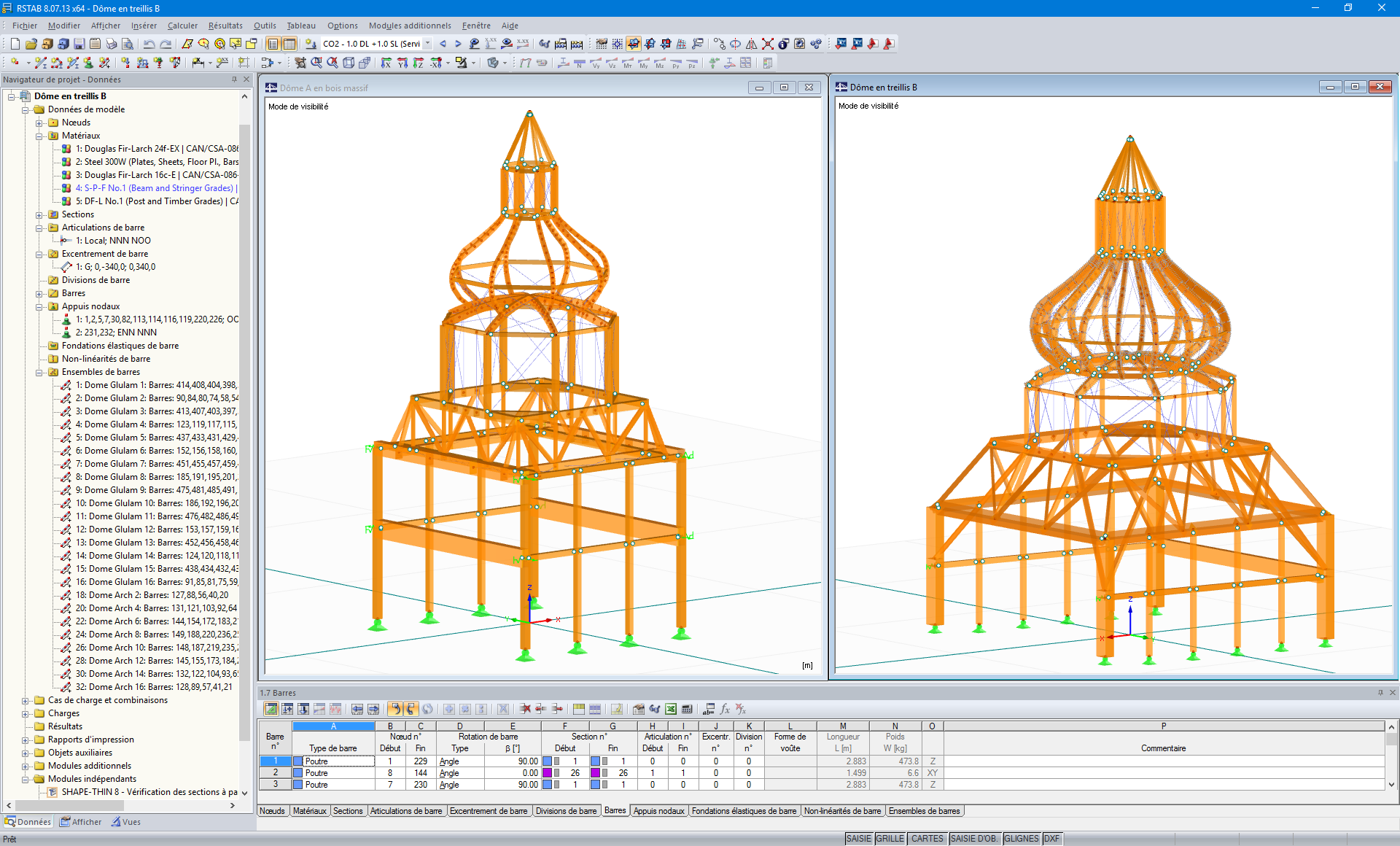 Modèles en 3D dans RSTAB des deux plus grands dômes de l'église (© Moses Structural Engineers)