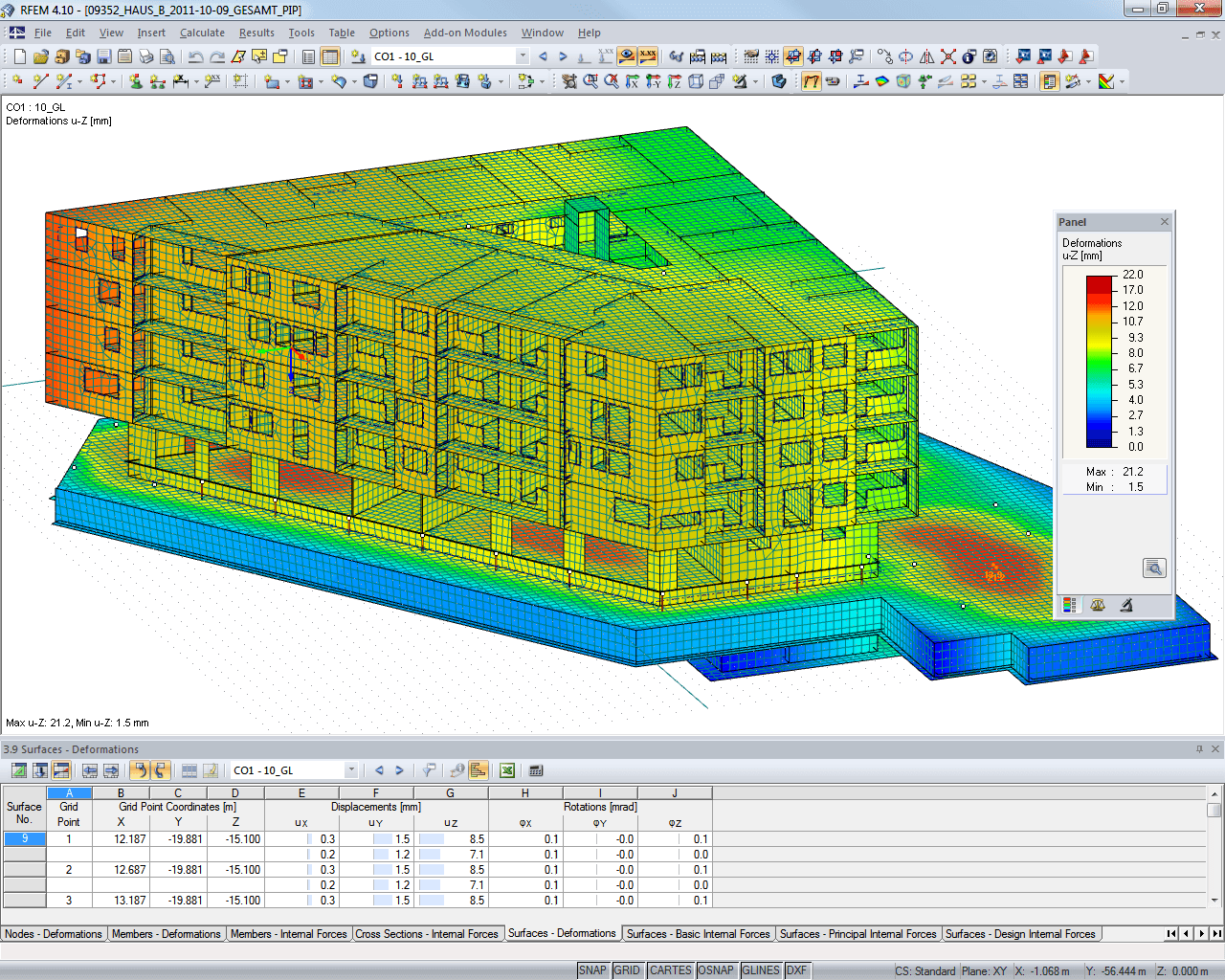 Déformation du bâtiment B représentée en rendu 3D (© AGA-Bau)