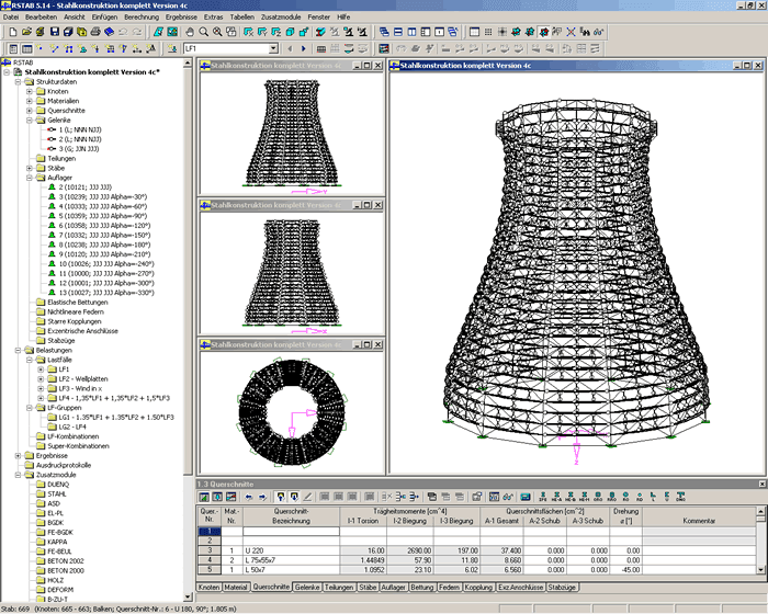 Modèle structurel de la tour de refroidissement dans RSTAB (© KramerAlbrecht)