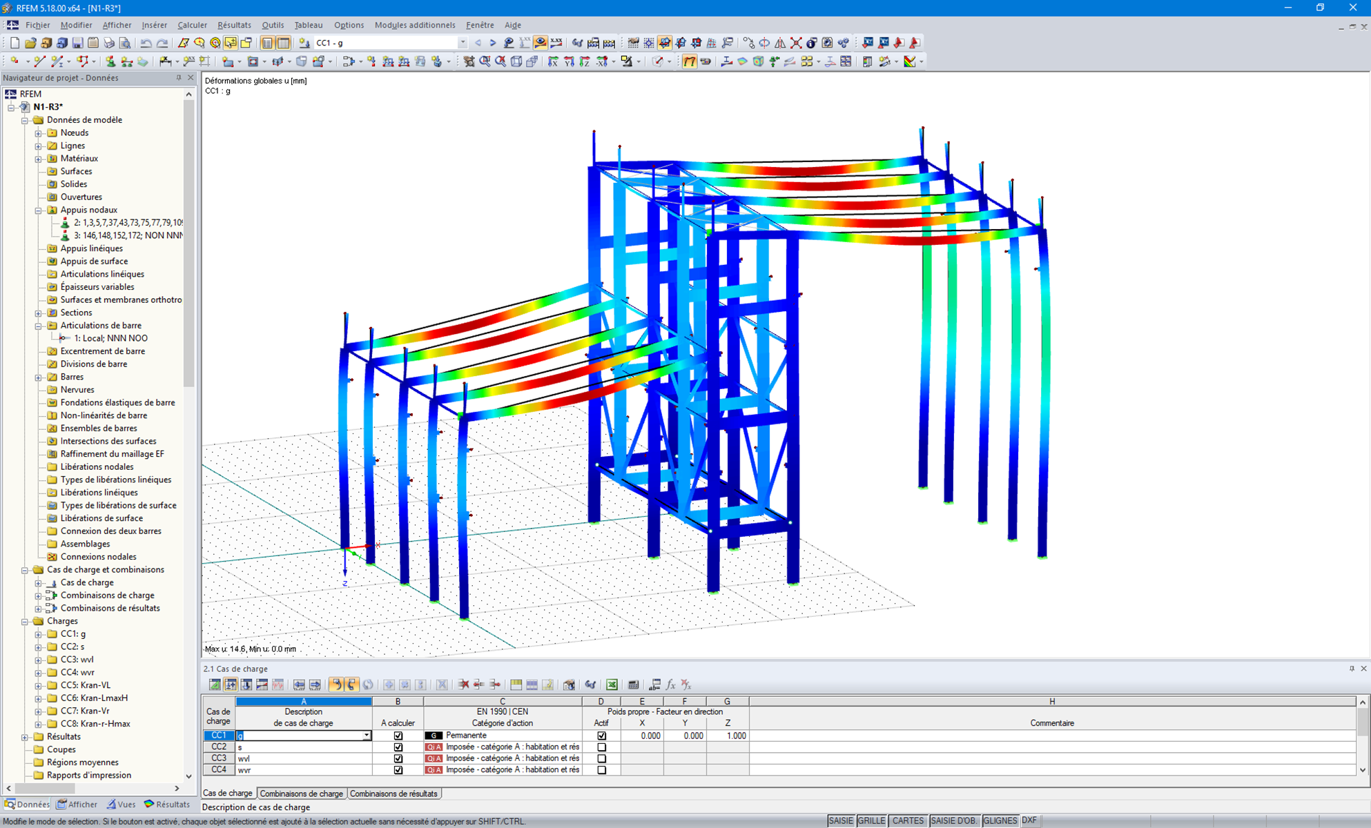Modèle 3D de la structure à effet Hall avec les déformations visualisées dans RFEM (© pbr)