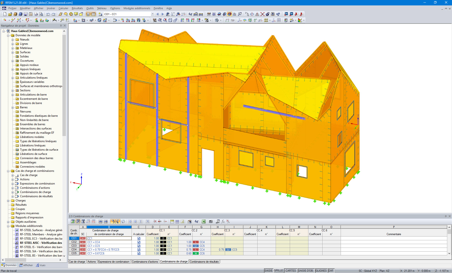 Modèle 3D de Haus Gables dans RFEM (© Fire Tower)