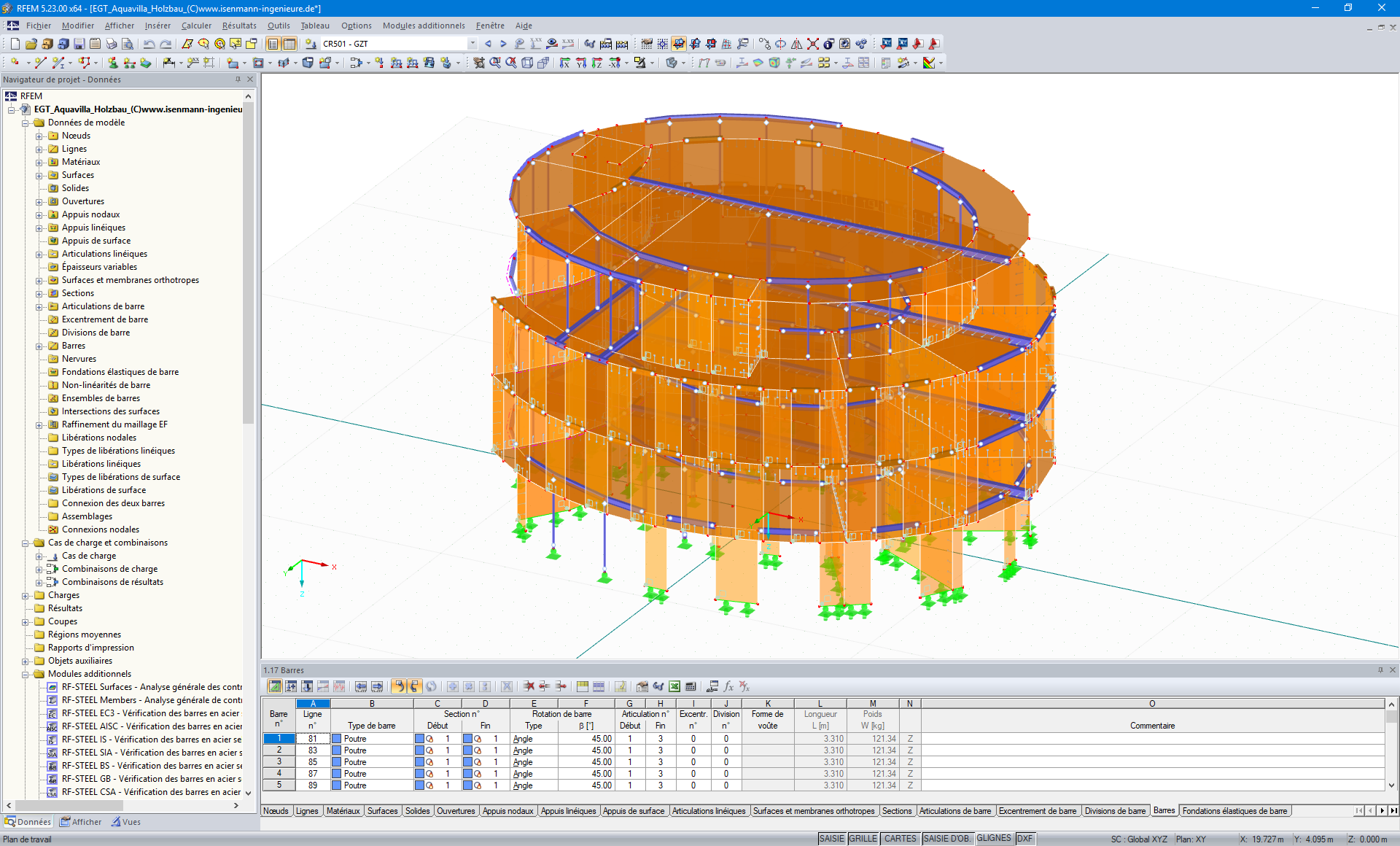 3D-Modell des viergeschossigen Holzbaus in RFEM (© Isenmann Ingenieur GmbH)