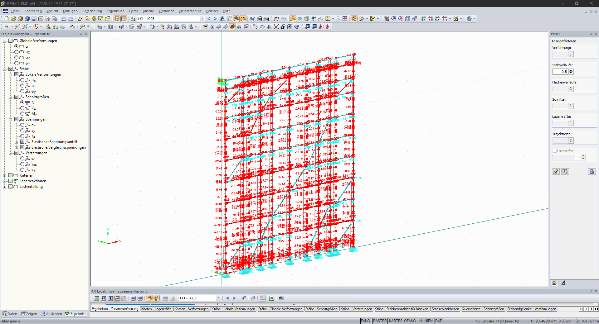 Modèle calculé avec efforts internes dans RFEM (© PERI GmbH)