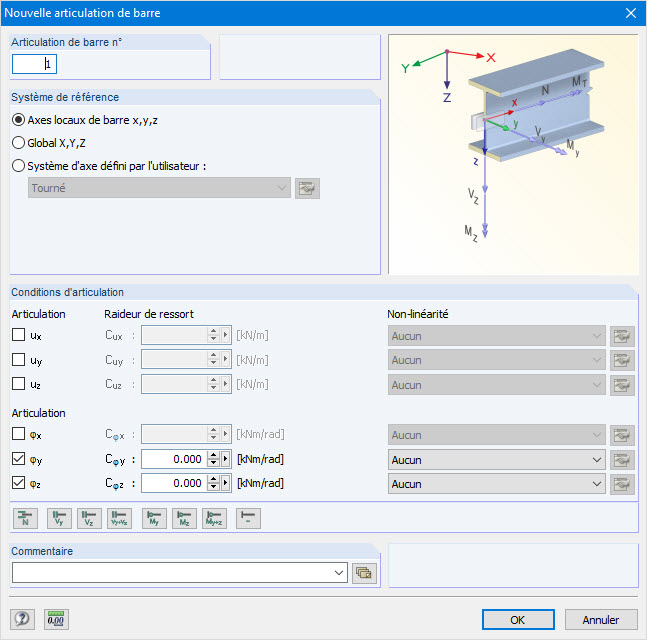 Boîte de dialogue « Nouvelle articulation de barre »