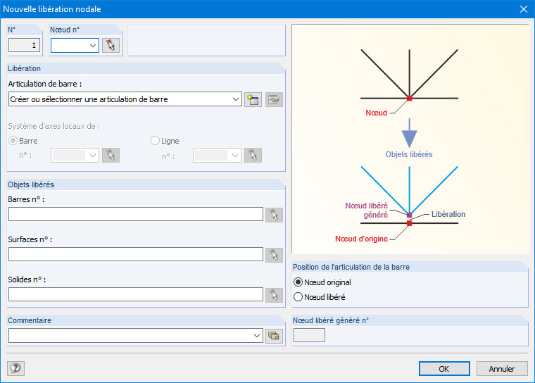 Boîte de dialogue « Nouvelle libération nodale »