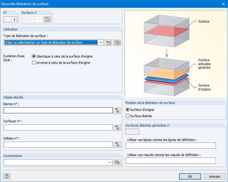 Boîte de dialogue « Nouvelle libération de surface »