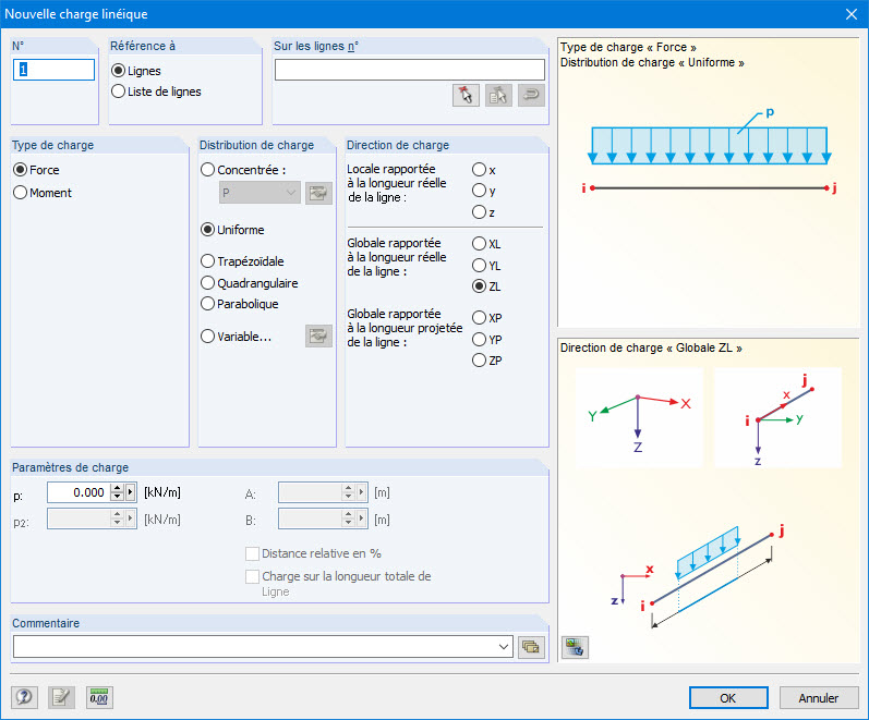 Boîte de dialogue « Nouvelle charge linéique »